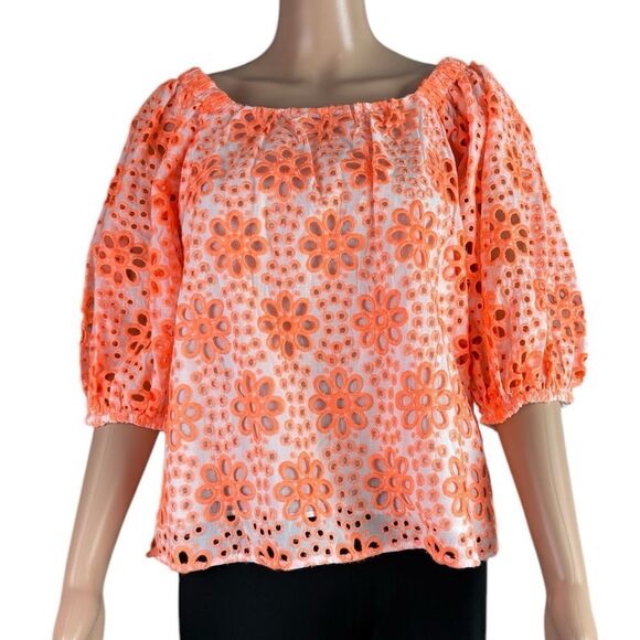 Lilly Pulitzer Orange Floral Eyelet Lace Top - Picture 2 of 8